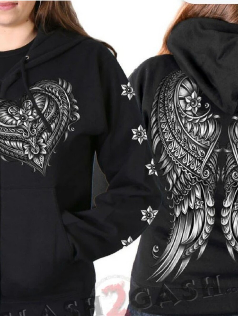 Hot Leathers Womens Ornate Angel Wings Black Zip Up Hooded Sweatshirt XL
